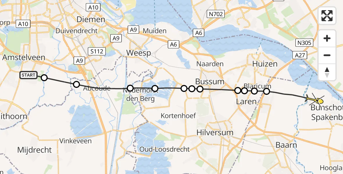 Routekaart van de vlucht: Politieheli naar Bunschoten-Spakenburg, Rondehoep West