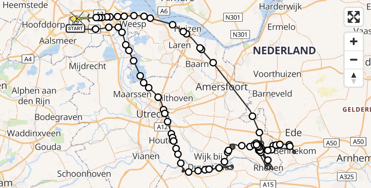 Routekaart van de vlucht: Politieheli naar Amstelveen, Handweghof