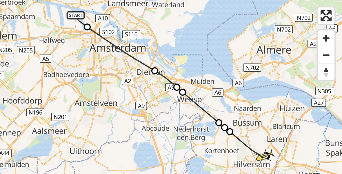 Routekaart van de vlucht: Lifeliner 1 naar Hilversum, Maltaweg