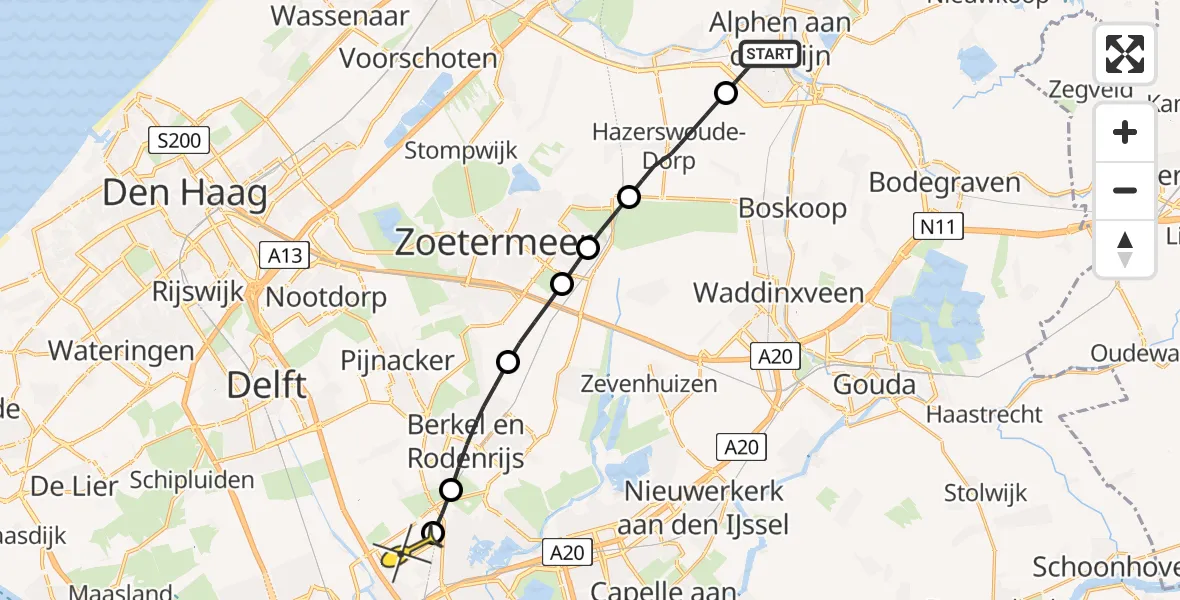 Routekaart van de vlucht: Lifeliner 2 naar Rotterdam The Hague Airport, Molenwetering