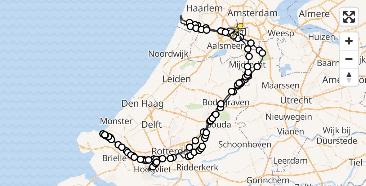 Routekaart van de vlucht: Politieheli naar Schiphol, Amsterdam-Bataviaweg