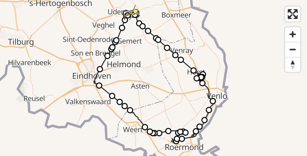 Routekaart van de vlucht: Politieheli naar Vliegbasis Volkel, Zeelandsedijk