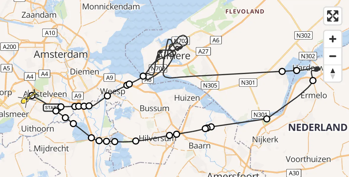 Routekaart van de vlucht: Politieheli naar Aalsmeer, Meent Sloot