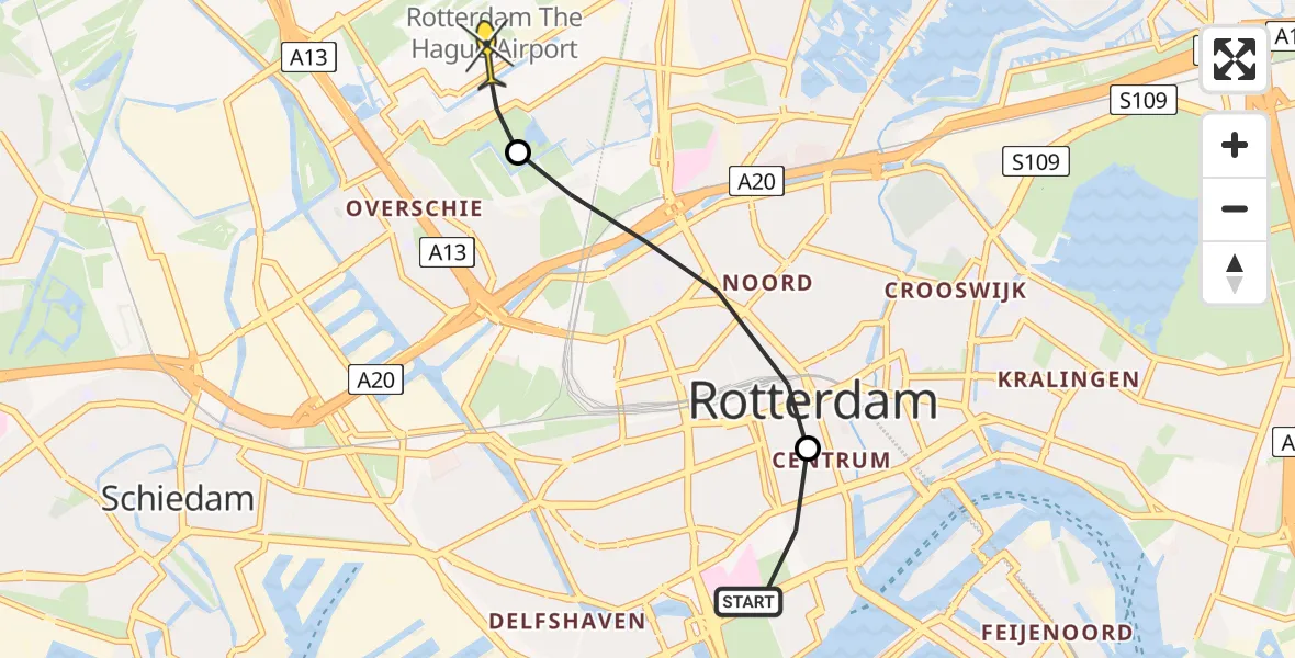 Routekaart van de vlucht: Lifeliner 2 naar Rotterdam The Hague Airport, Lijnbaan