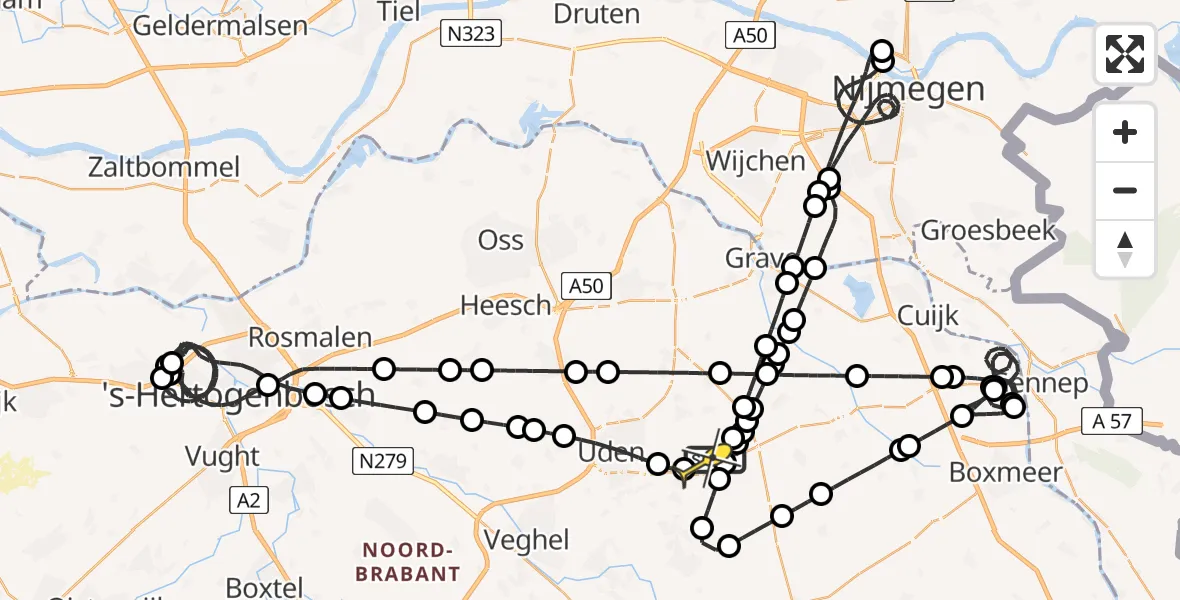 Routekaart van de vlucht: Politieheli naar Vliegbasis Volkel, Zeelandsedijk