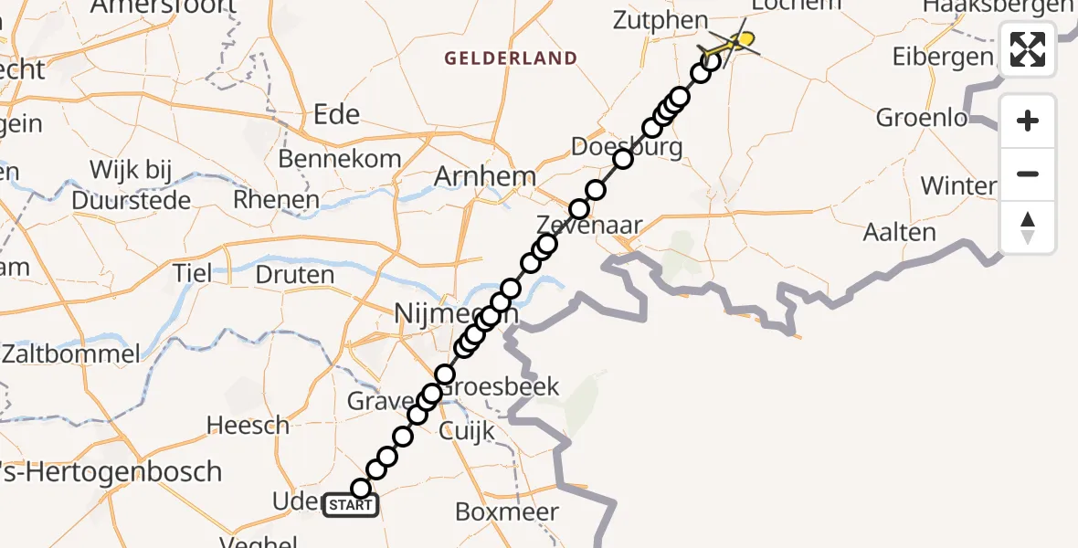 Routekaart van de vlucht: Lifeliner 3 naar Vorden, Zeelandsedijk