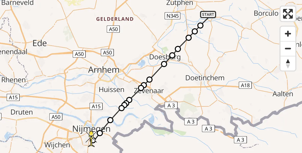 Routekaart van de vlucht: Lifeliner 3 naar Radboud Universitair Medisch Centrum, Almenseweg