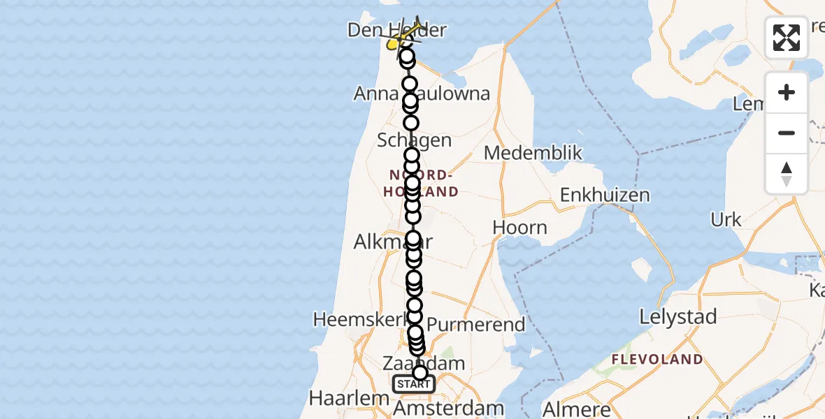 Routekaart van de vlucht: Lifeliner 1 naar Den Helder, Elbaweg