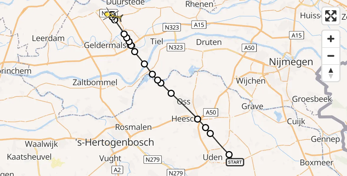 Routekaart van de vlucht: Lifeliner 3 naar Zoelmond, Zeelandsedijk