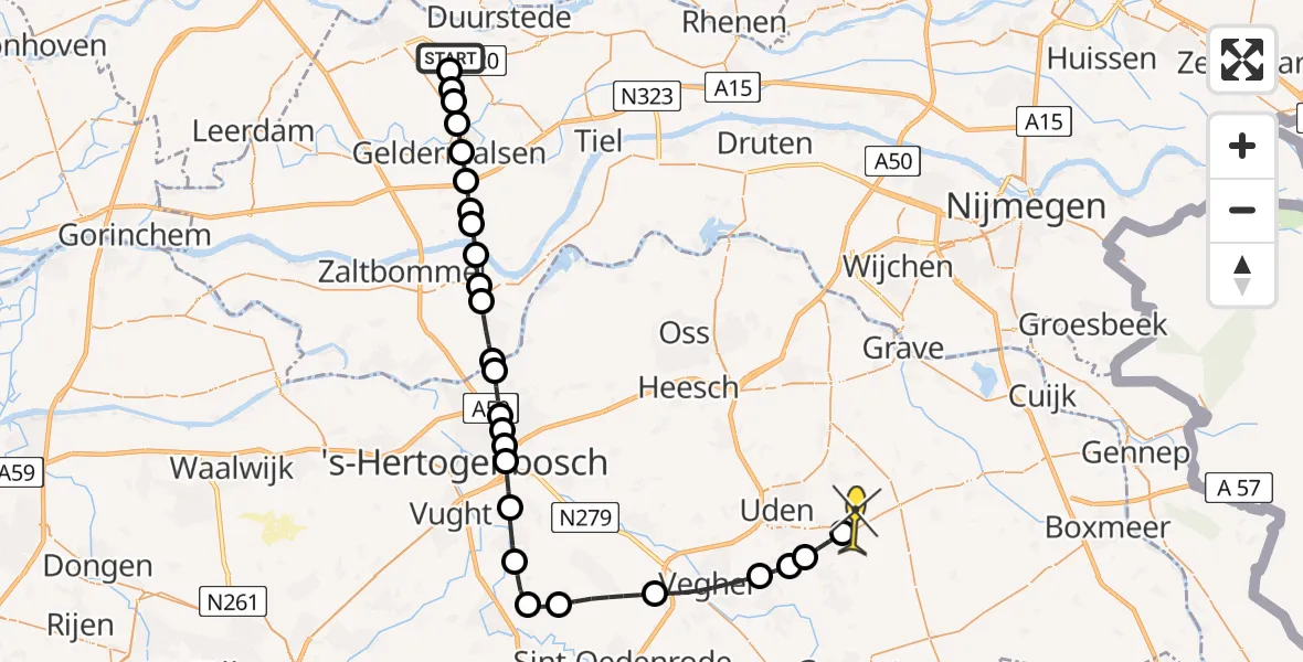 Routekaart van de vlucht: Lifeliner 3 naar Vliegbasis Volkel, Hennisdijk