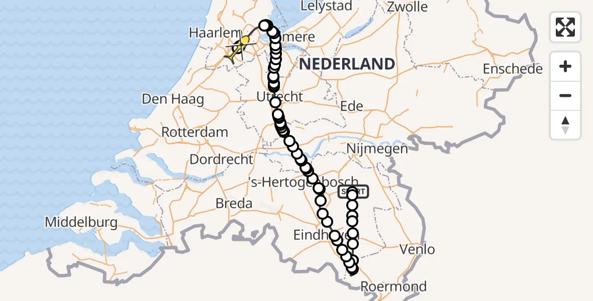 Routekaart van de vlucht: Politieheli naar Schiphol, Oosterheidestraat