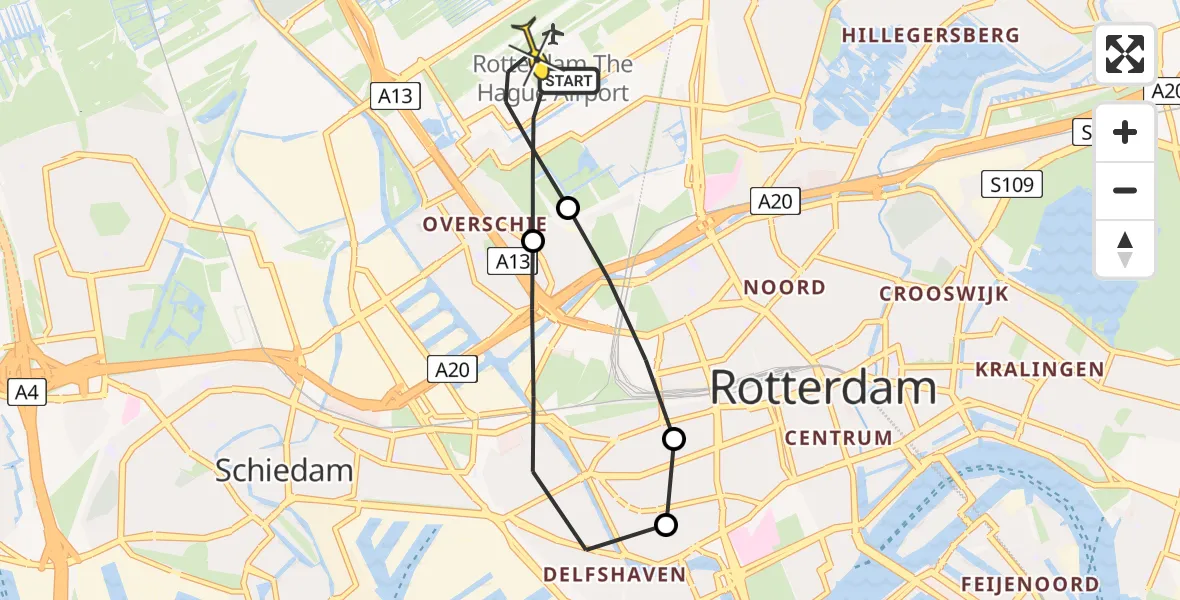 Routekaart van de vlucht: Lifeliner 2 naar Rotterdam The Hague Airport, Deelenpad