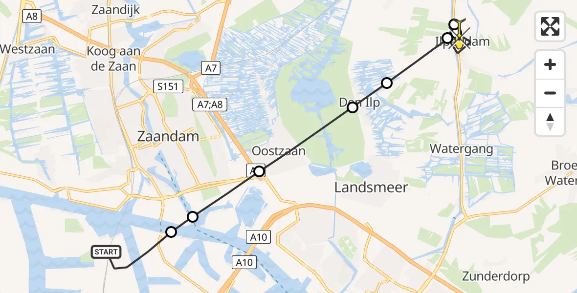 Routekaart van de vlucht: Lifeliner 1 naar Ilpendam, Westhavenweg