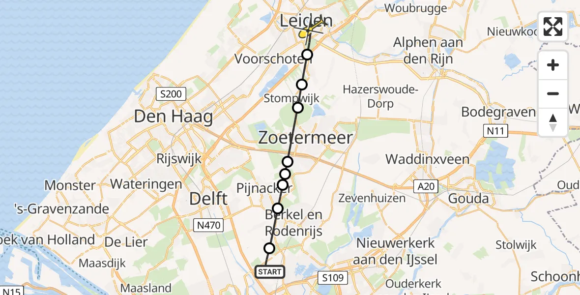 Routekaart van de vlucht: Lifeliner 2 naar Leiden, A16 Rotterdam