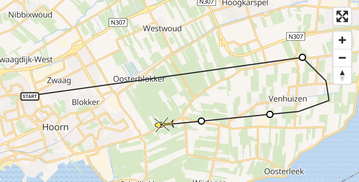 Routekaart van de vlucht: Politieheli naar Wijdenes, Westerbuurt