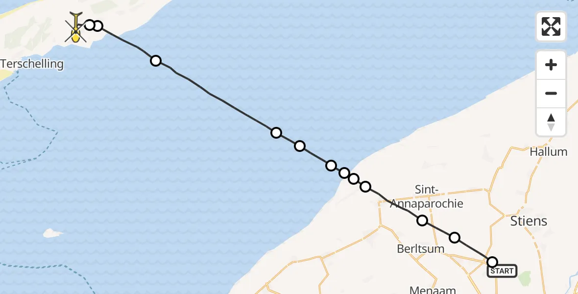 Routekaart van de vlucht: Ambulanceheli naar Midsland, Hogerhuisdyk