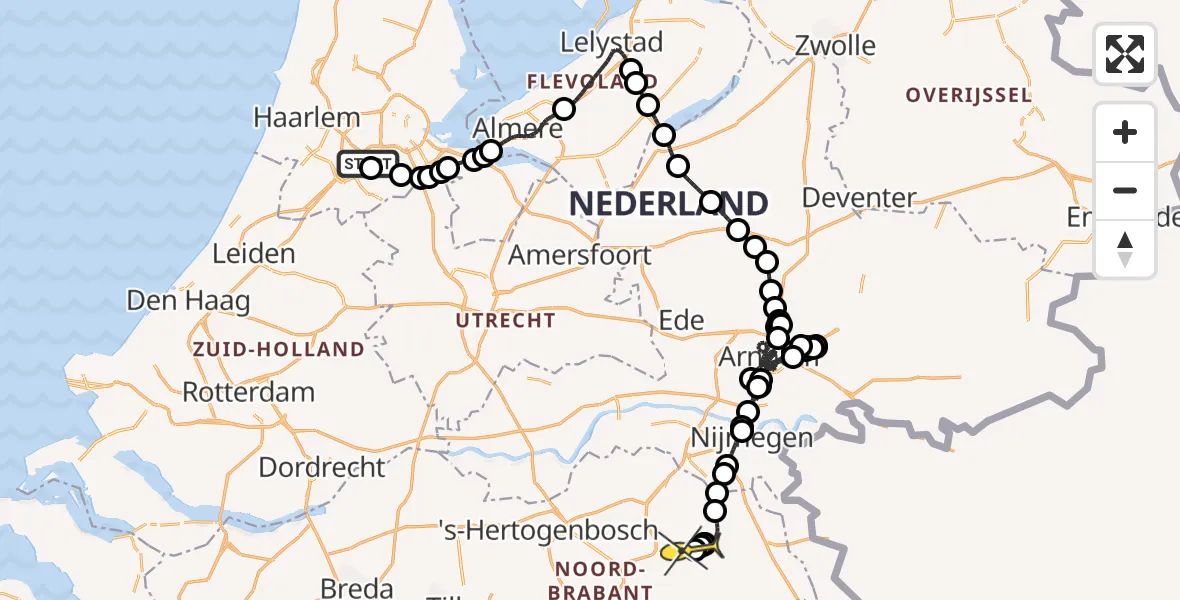 Routekaart van de vlucht: Politieheli naar Vliegbasis Volkel, Westerkimweg