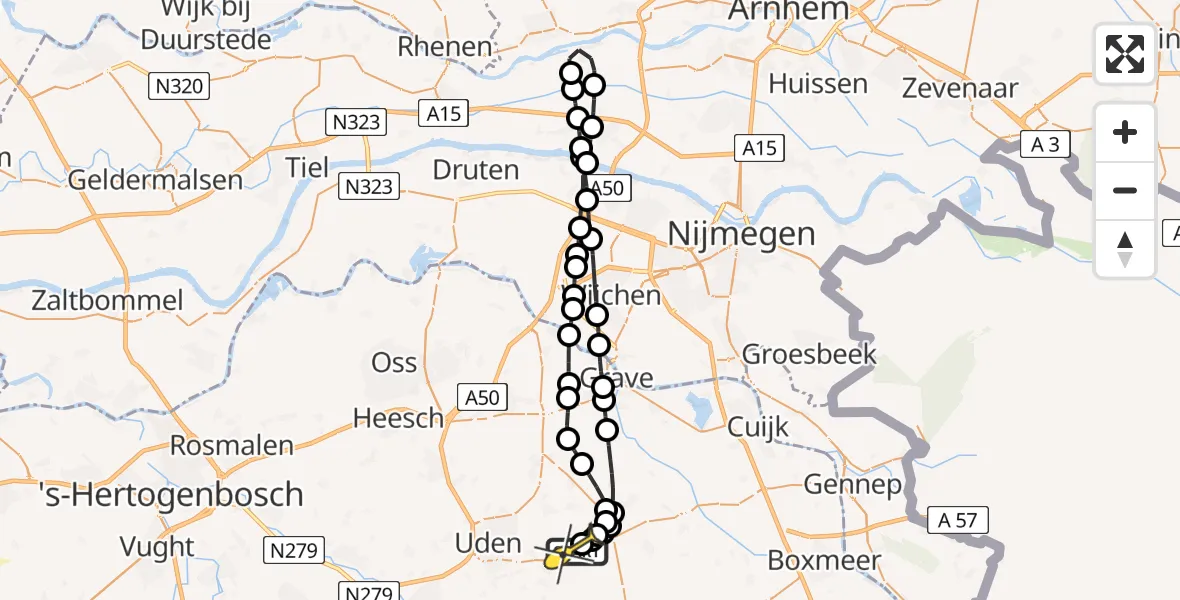 Routekaart van de vlucht: Lifeliner 3 naar Vliegbasis Volkel, Zeelandsedijk