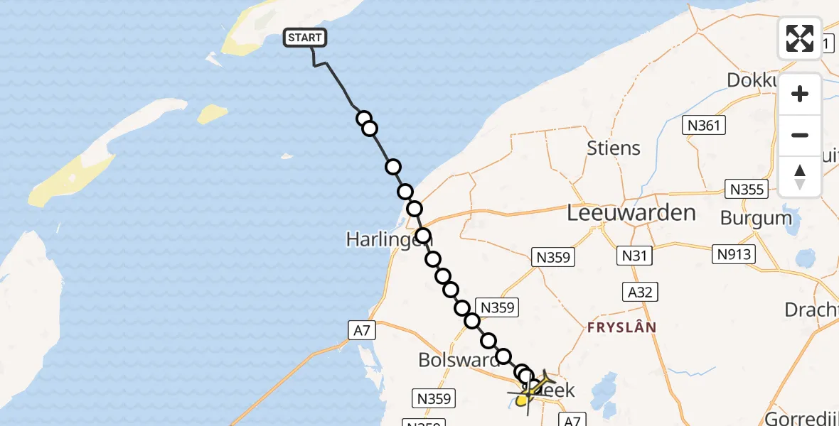 Routekaart van de vlucht: Ambulanceheli naar Sneek, Hegedyk