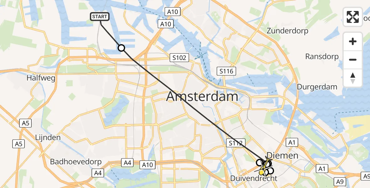 Routekaart van de vlucht: Lifeliner 1 naar Duivendrecht, Maltaweg