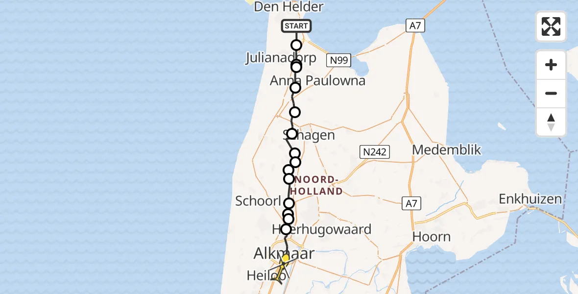 Routekaart van de vlucht: Ambulancehelikopter naar Alkmaar, Mastenmakersweg