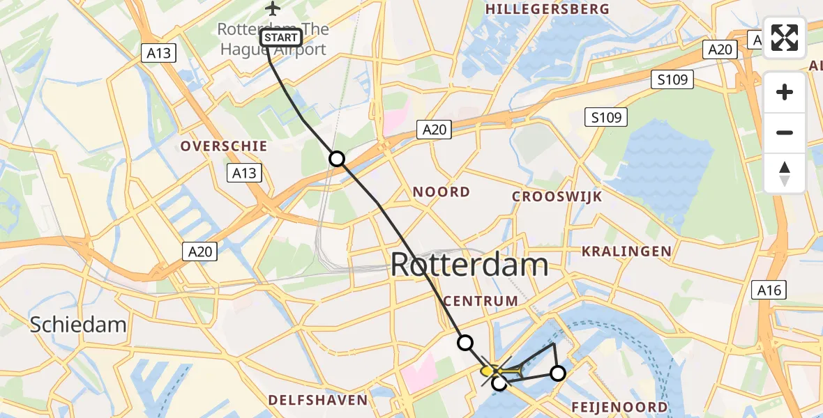 Routekaart van de vlucht: Lifeliner 2 naar Rotterdam, Brandenburgbaan