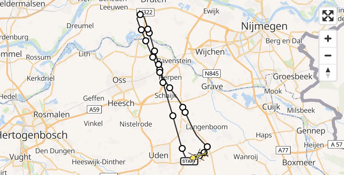 Routekaart van de vlucht: Lifeliner 3 naar Vliegbasis Volkel, Zeelandsedijk