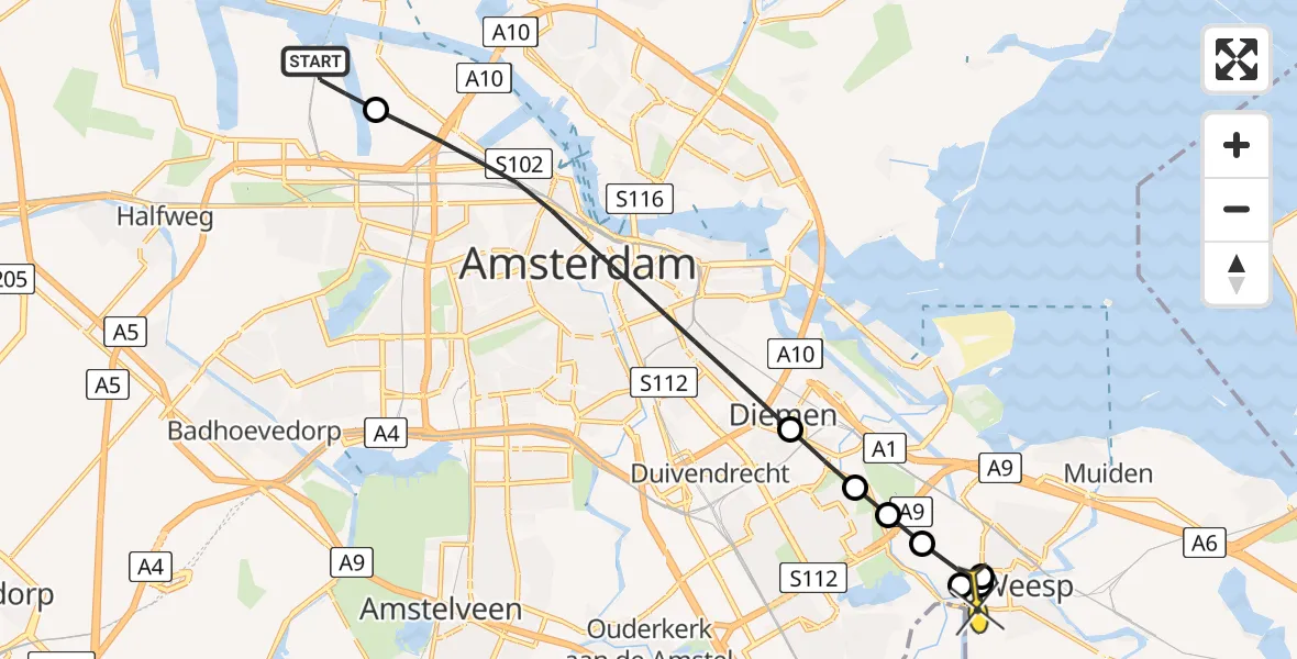 Routekaart van de vlucht: Lifeliner 1 naar Weesp, Westhaven