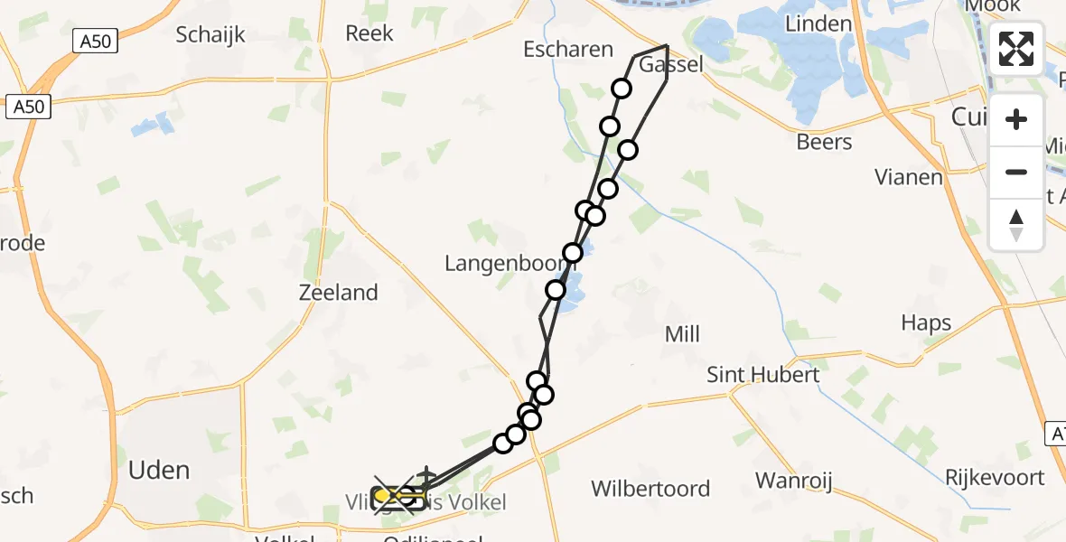 Routekaart van de vlucht: Lifeliner 3 naar Vliegbasis Volkel, Peelweg