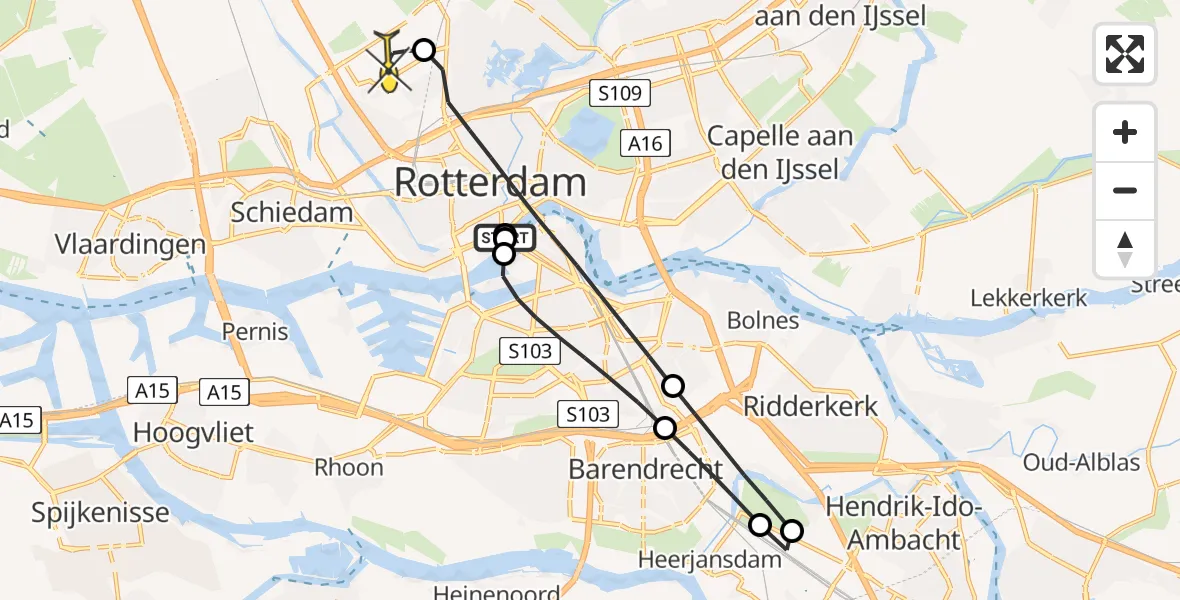 Routekaart van de vlucht: Lifeliner 2 naar Rotterdam The Hague Airport, Veerlaan