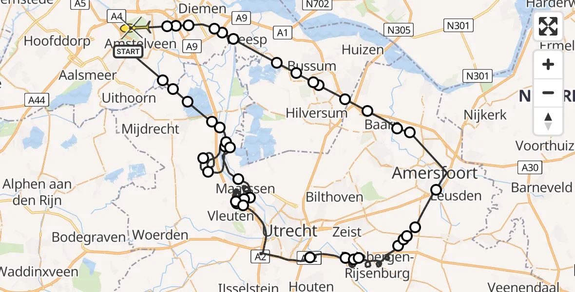 Routekaart van de vlucht: Politieheli naar Amstelveen, Scherpenhof