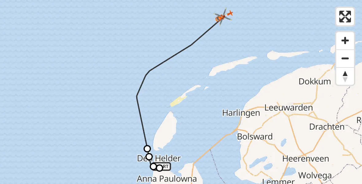 Vluchtroute Kustwachthelikopter Vliegveld De Kooy - , 26 februari 2025, 14:19