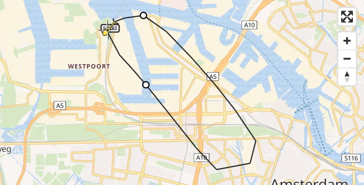 Routekaart van de vlucht: Lifeliner 1 naar Amsterdam Heliport, Corsicaweg