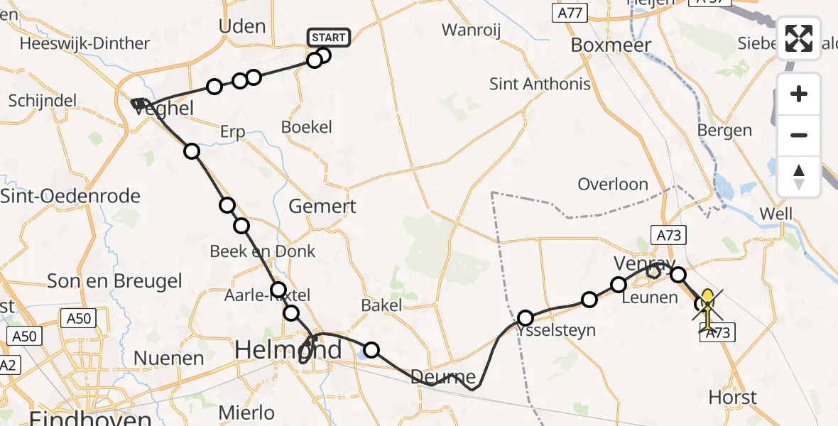 Routekaart van de vlucht: Politiehelikopter naar Oirlo, Rechtestraat