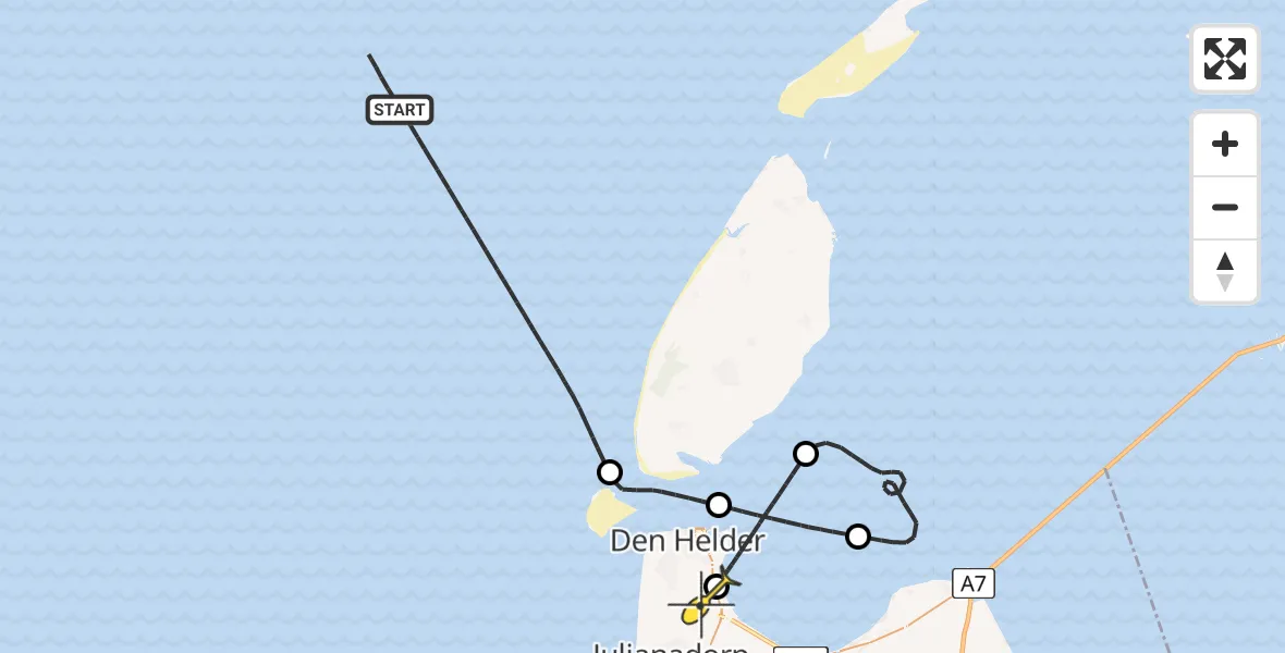 Routekaart van de vlucht: Kustwachthelikopter naar Vliegveld De Kooy, Luchthavenweg