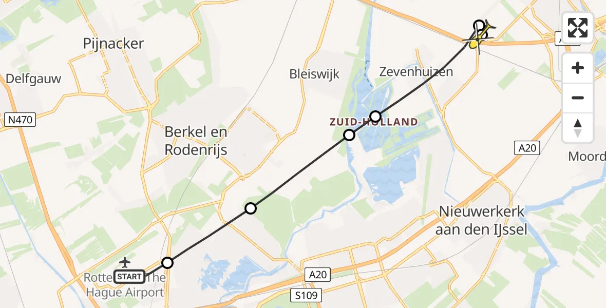 Routekaart van de vlucht: Lifeliner 2 naar Zevenhuizen, Edsger Dijkstralaan