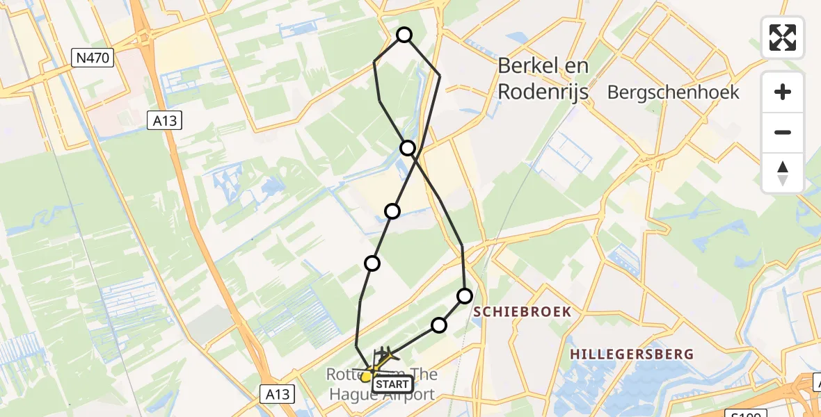 Routekaart van de vlucht: Lifeliner 2 naar Rotterdam The Hague Airport, A16 Rotterdam