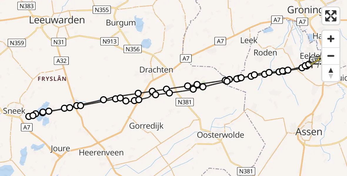 Routekaart van de vlucht: Lifeliner 4 naar Groningen Airport Eelde, Veldkampweg