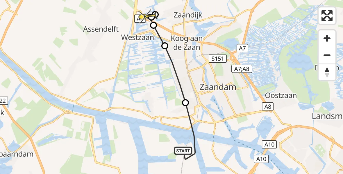 Routekaart van de vlucht: Lifeliner 1 naar Westzaan, Elbaweg