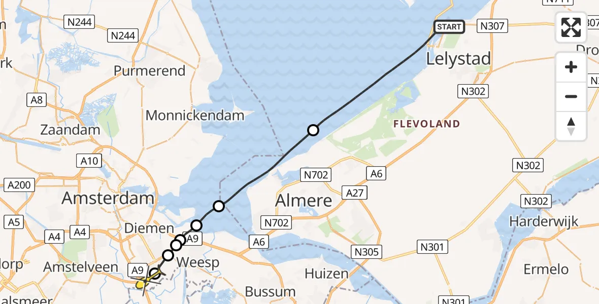 Routekaart van de vlucht: Lifeliner 3 naar Academisch Medisch Centrum (AMC), Baai van Van Eesteren