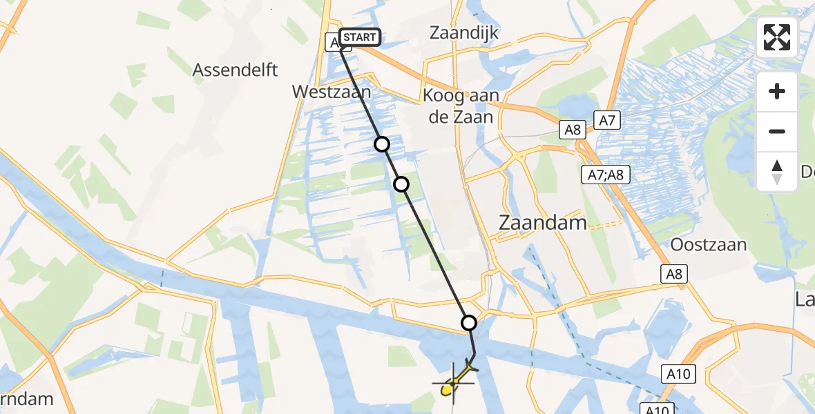 Routekaart van de vlucht: Lifeliner 1 naar Amsterdam Heliport, Weiver