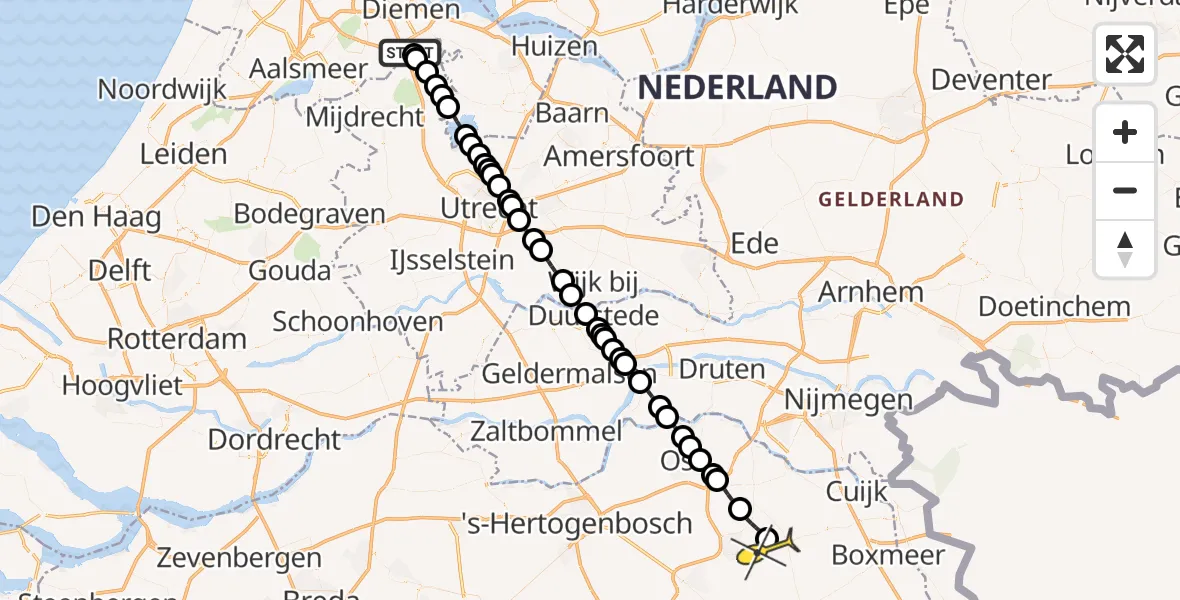 Routekaart van de vlucht: Lifeliner 3 naar Vliegbasis Volkel, Hollandse Kade