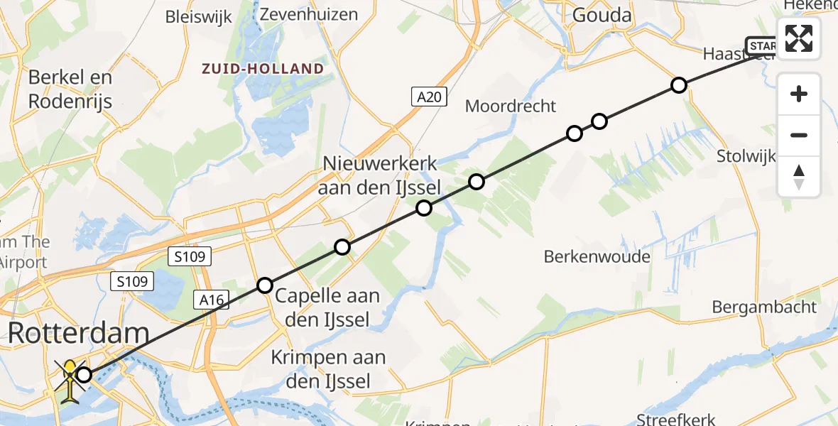 Routekaart van de vlucht: Lifeliner 2 naar Erasmus MC, Korte Tiendweg