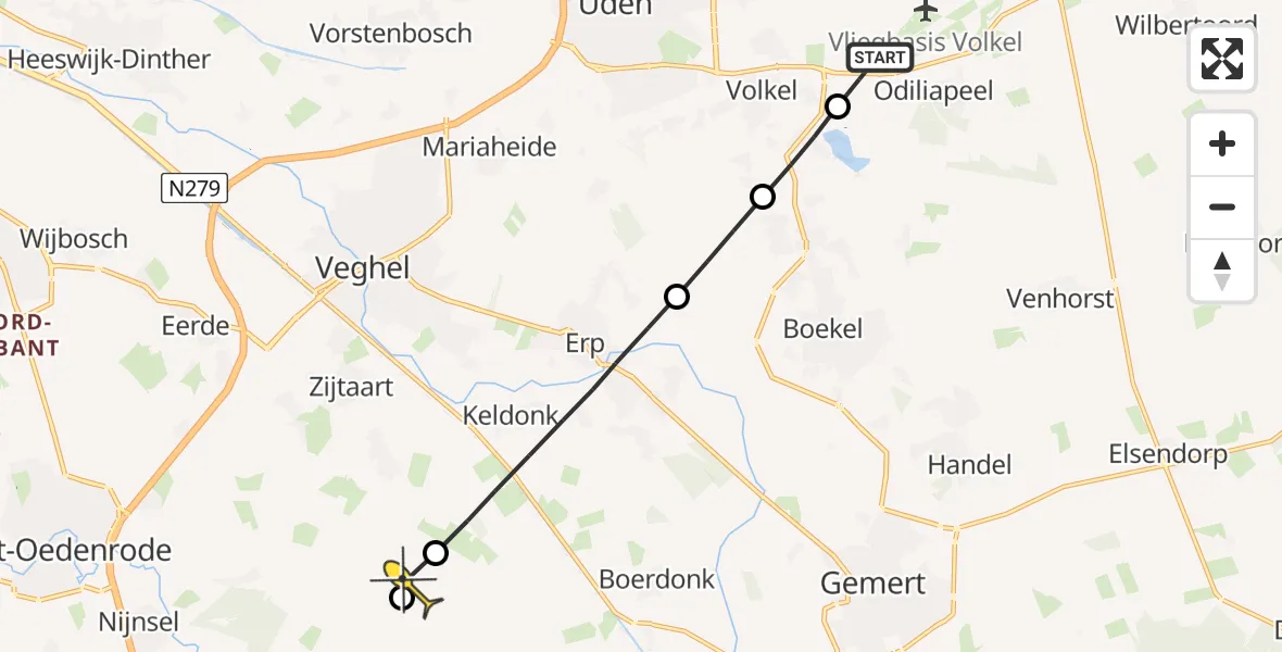 Routekaart van de vlucht: Lifeliner 3 naar Mariahout, Rechtestraat