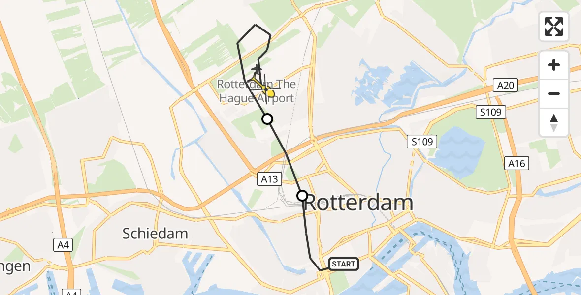 Routekaart van de vlucht: Lifeliner 2 naar Rotterdam The Hague Airport, Claes de Vrieselaan