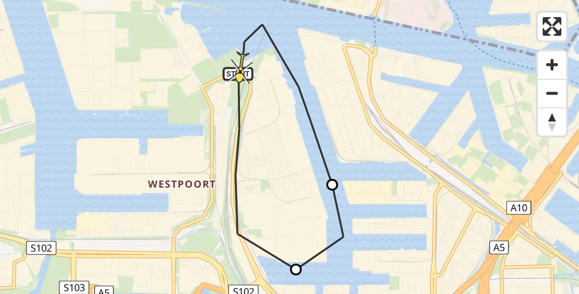 Routekaart van de vlucht: Lifeliner 1 naar Amsterdam Heliport, Maltaweg