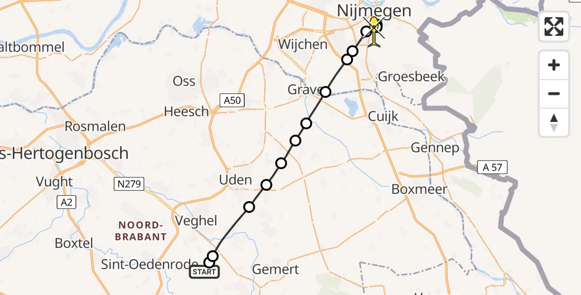 Routekaart van de vlucht: Lifeliner 3 naar Radboud Universitair Medisch Centrum, Gerecht