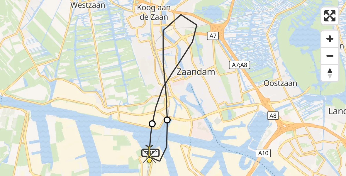 Routekaart van de vlucht: Lifeliner 1 naar Amsterdam Heliport, Hornweg