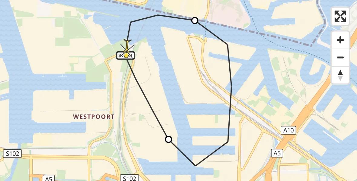 Routekaart van de vlucht: Lifeliner 1 naar Amsterdam Heliport, Maltaweg