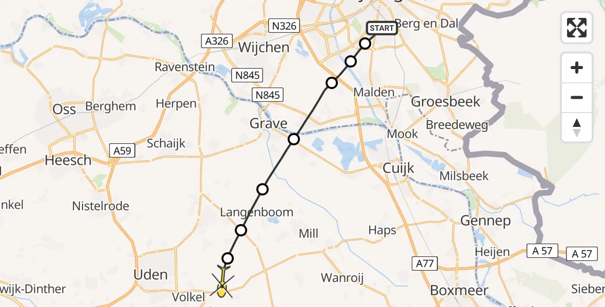 Routekaart van de vlucht: Lifeliner 3 naar Vliegbasis Volkel, van Peltlaan